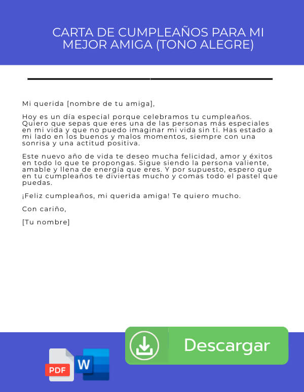 carta de cumpleaños para una amiga querida